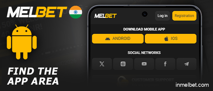 Find the Melbet apps section for Android
