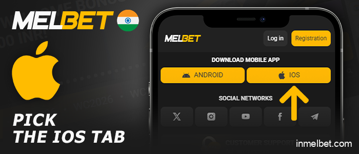 Select the iOS section of the Melbet app