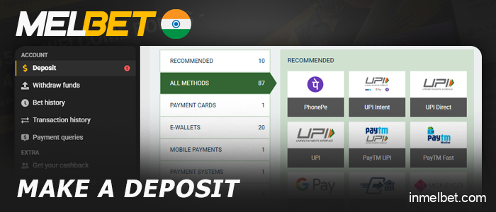 Deposit funds into your Melbet account to play Aviator for real money