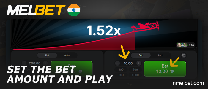 Set your bet amount in the Aviator game on Melbet India