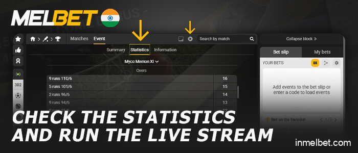 Check the live match stats and live stream on Melbet