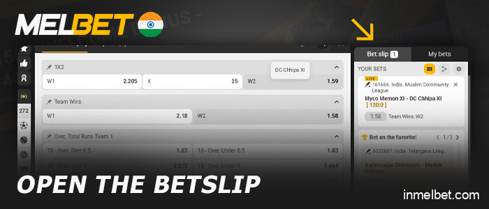 Go to the betting slip on Melbet IN