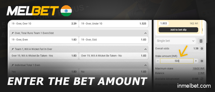 Enter the amount for a live bet on Melbet India