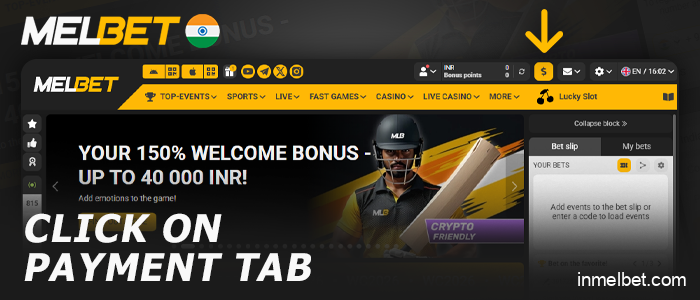 Click the deposit button on Melbet India