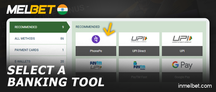 Select a betting method on the Melbet India website