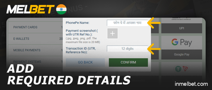 Please provide the necessary information for a Melbet IN deposit
