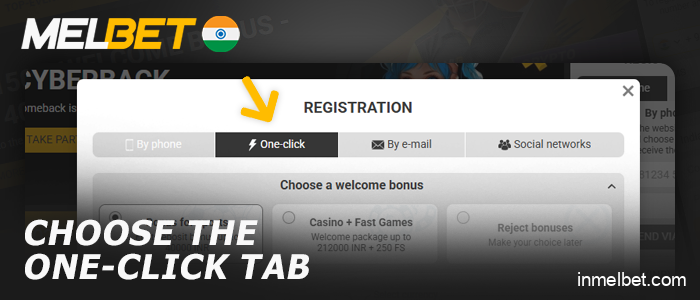 Choose the one-click registration method at Melbet India