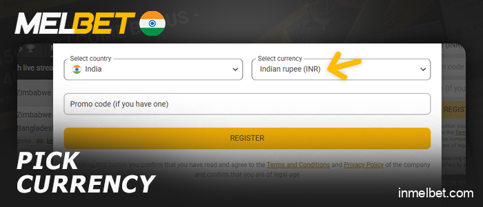 Select your currency when you register for a Melbet account