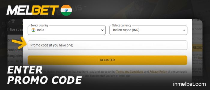 Enter the promo code during quick registration on Melbet